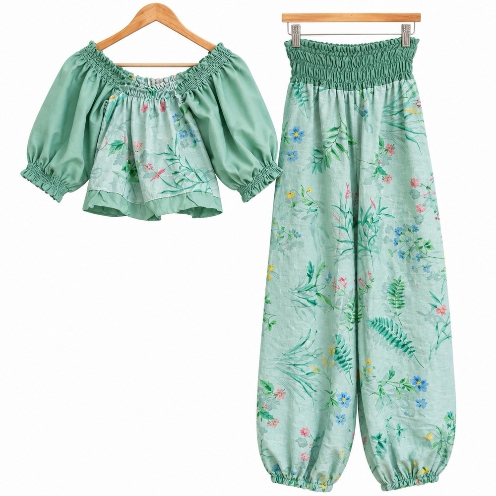 Fun Upcycled Handmade New With Tag Bohemian Lounge Set Floral Cozy Size M